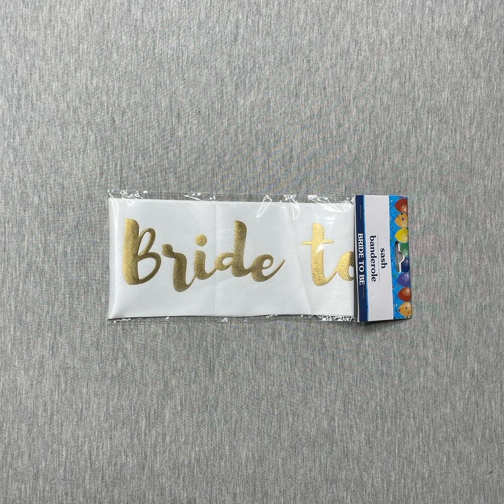 Bride to Be White & Gold Print Sash